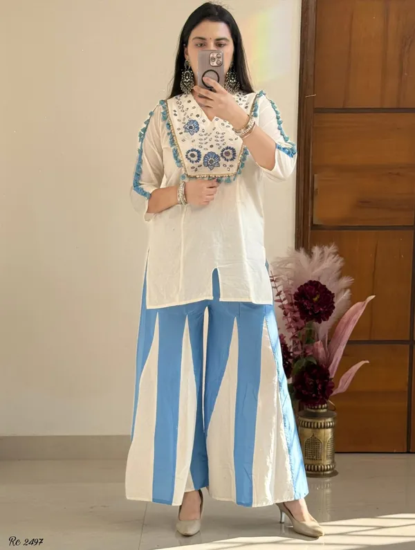 Blue_&_White_Floral_Embroidered_Kurta_and_Paneled_Palazzo_Set