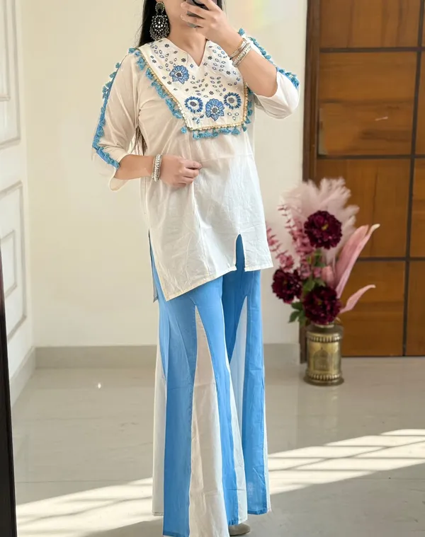 Blue_&_White_Floral_Embroidered_Kurta_and_Paneled_Palazzo_Set