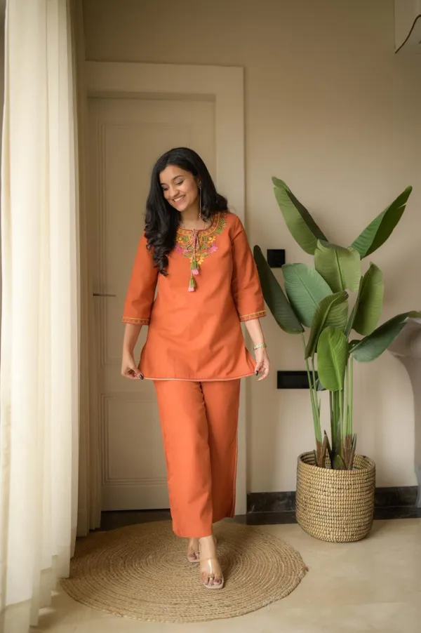 Orange_Cotton_Embroidered_Co_Ord_Set_For_Women