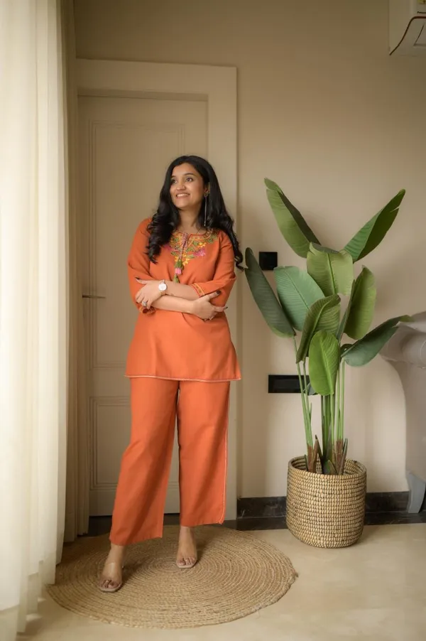 Orange_Cotton_Embroidered_Co_Ord_Set_For_Women
