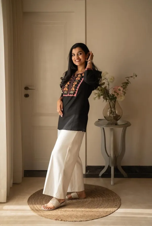 Elegant_Black_Cotton_Short_Kurta_with_Geometric_Yoke_Embroidery