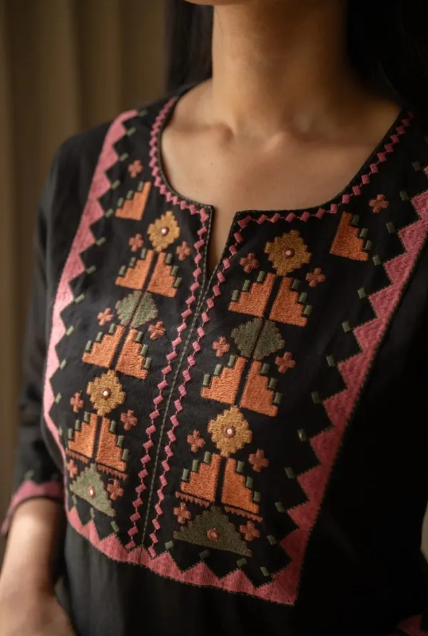 Elegant_Black_Cotton_Short_Kurta_with_Geometric_Yoke_Embroidery