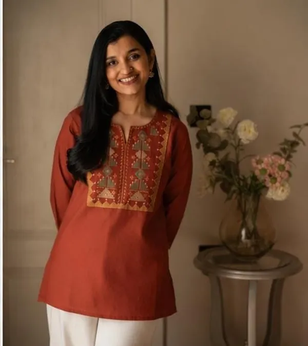Elegant_Rust_Cotton_Short_Kurta_with_Geometric_Yoke_Embroidery