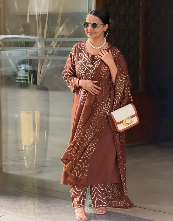 Gangori_Bandhej_Chocolate_Kurta_Set