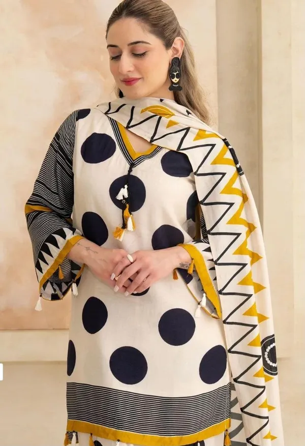 Ivory_Black_Polka_Print_Cotton_Kurta_Set_with_Dupatta
