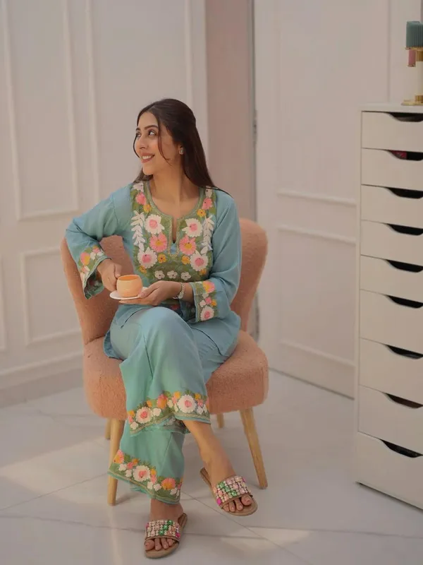 Light_Blue_Cotton_Floral_Embroidered_Kurta_Pant_Set_For_Women