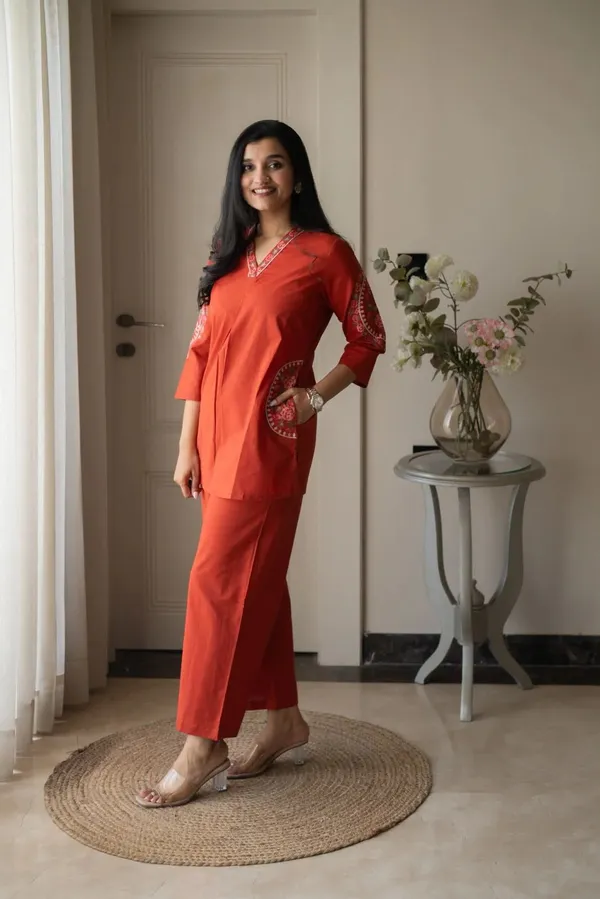 Rust_Orange_Printed_Kurta_Pant_Set