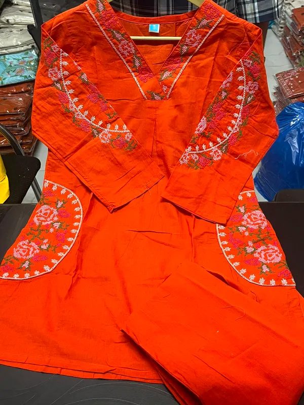 Rust_Orange_Printed_Kurta_Pant_Set