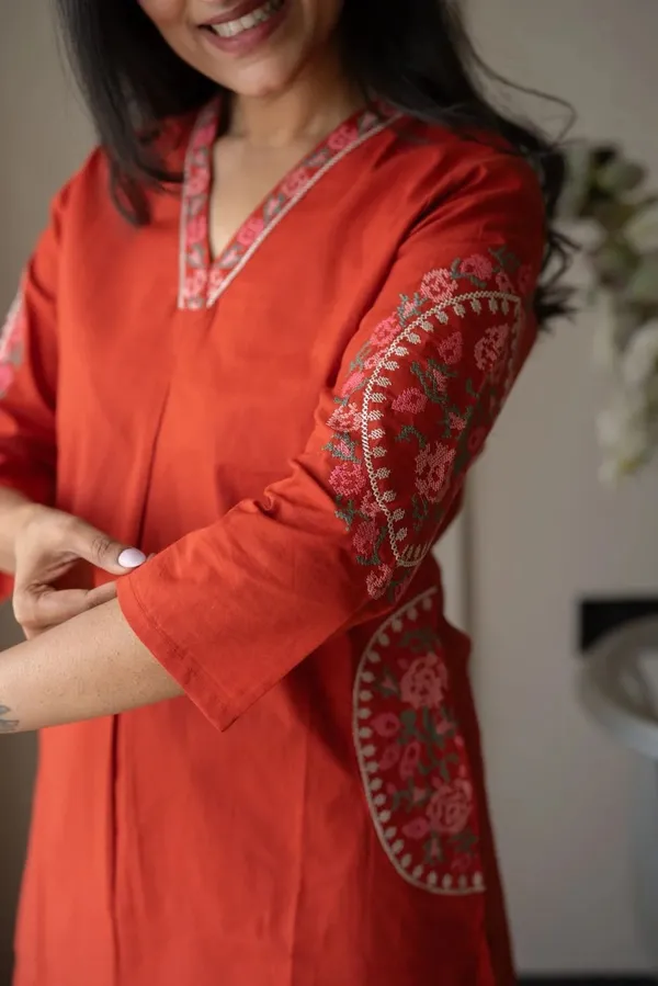 Rust_Orange_Printed_Kurta_Pant_Set