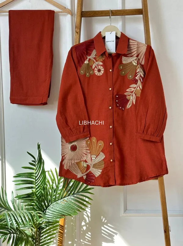 Rust_Red_Embroidered_Shirt_&_Pant_Set