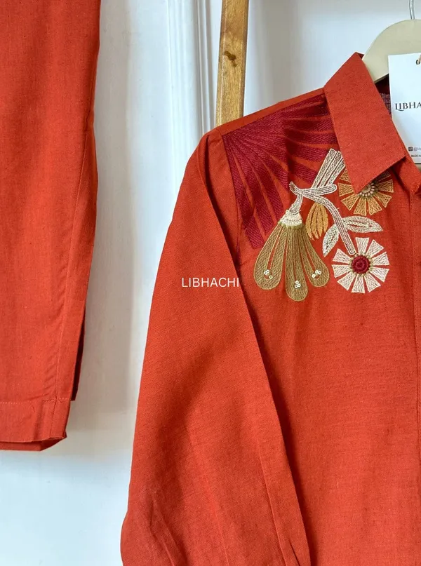 Rust_Red_Embroidered_Shirt_&_Pant_Set