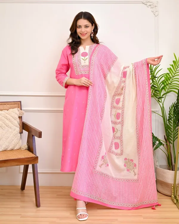 Women_Pure_Cotton_Kurta_Pant_Dupatta_Set_(Pink)