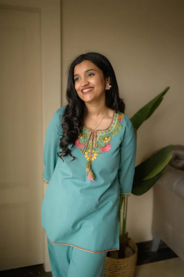 Teal_Blue_Cotton_Embroidered_Co_Ord_Set_For_Women
