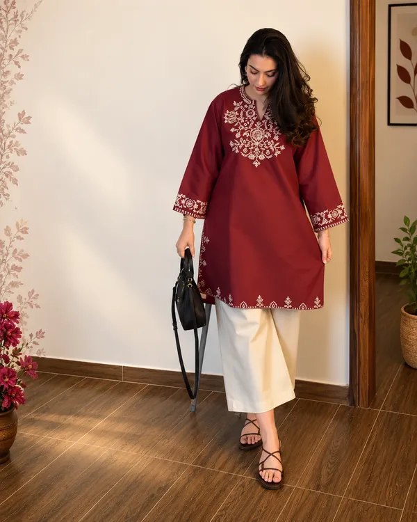 Embroidery_Red_Cotton_Kurta_Set_with_Palazzo_Pants