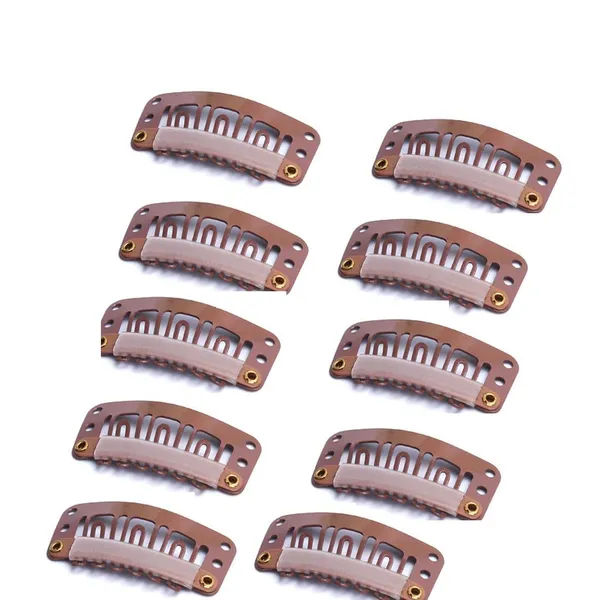 Brown_Stainless_Steel_U-Shape_With_Soft_Rubber_6_Teeth_Clip_In_Hair_Extensions_For_Women