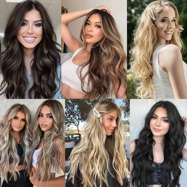 Black_With_Golden_Highlight_Synthetic_Hair_Extension_Natural_With_Golden_Highlight_25_Inch_Long_Curly_Hair_Extension_For_Women