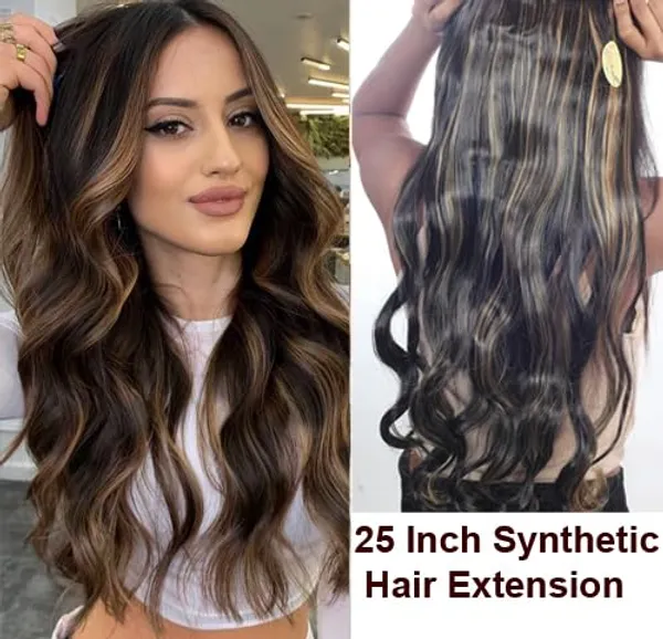 Black_With_Golden_Highlight_Synthetic_Hair_Extension_Natural_With_Golden_Highlight_25_Inch_Long_Curly_Hair_Extension_For_Women
