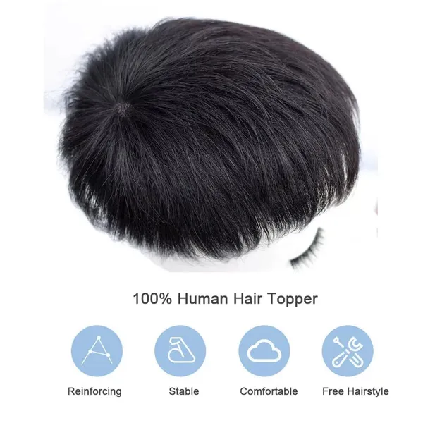 Black_Feel_Real_Human_Hair_Topper_For_Covered_Baldness_Top_Area_With_Clip_On_Hairpiece_For_Daily/Party_Use_(5X5_U_Shape)_For_Women