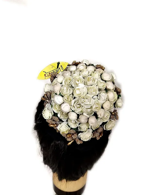 White_Hair_Bun_Juda_Accessories_White_Jasmine_Flower_With_Golden_Beats_Bun_Juda_Artificial_Flower_Bun_For_Bridal_Hair_Bun..._For_Women