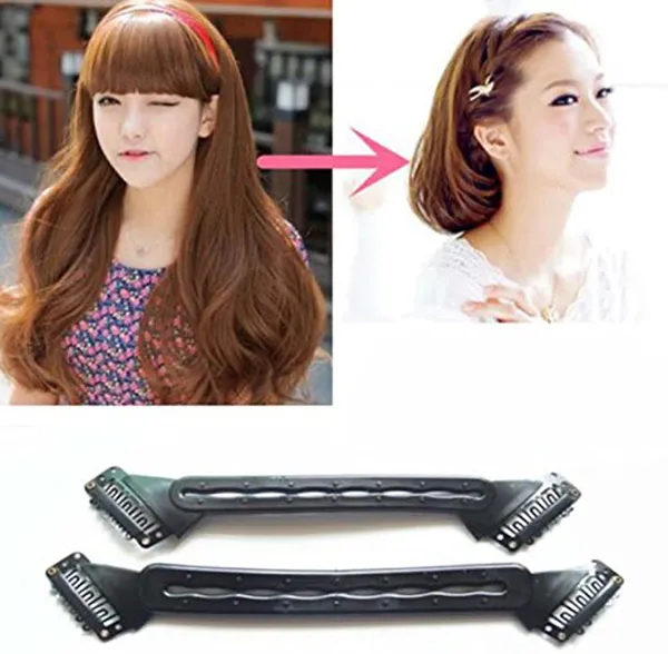 Black_Bob_Flexible_Roller_Clip_Long_To_Short_Hair_Style_Maker_Hair_Tools_Insert_Hair_Pads_Base_Hair_Maker_Hairstyle_Styling_Design_Beauty_Tool_Fashion_Accessory_(17_Cm_Big_Diy_Bob_Maker).._For_Women