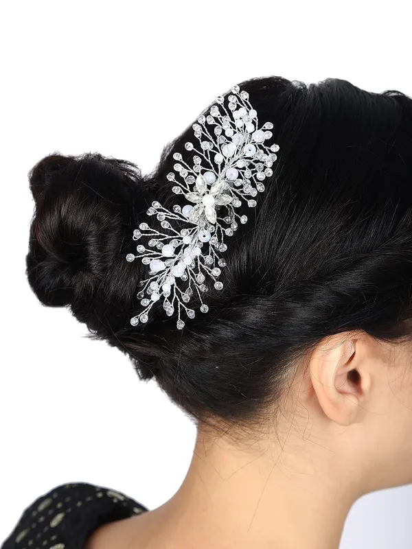 White_1_Pc_Hair_Brooch_Comb_White_Pearl_With_White_Stone_Flower_Wedding_Hair_Piece_Crystal_Pearl_Hair_Accessories_Silver_For_Women