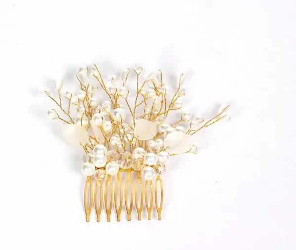 Goldenwhite_1_Pc_Hair_Brooch_For_Party/Wedding_With_Golden_And_White_Stone_For_Giving_You_Pretty_Hair_Style_For_Women
