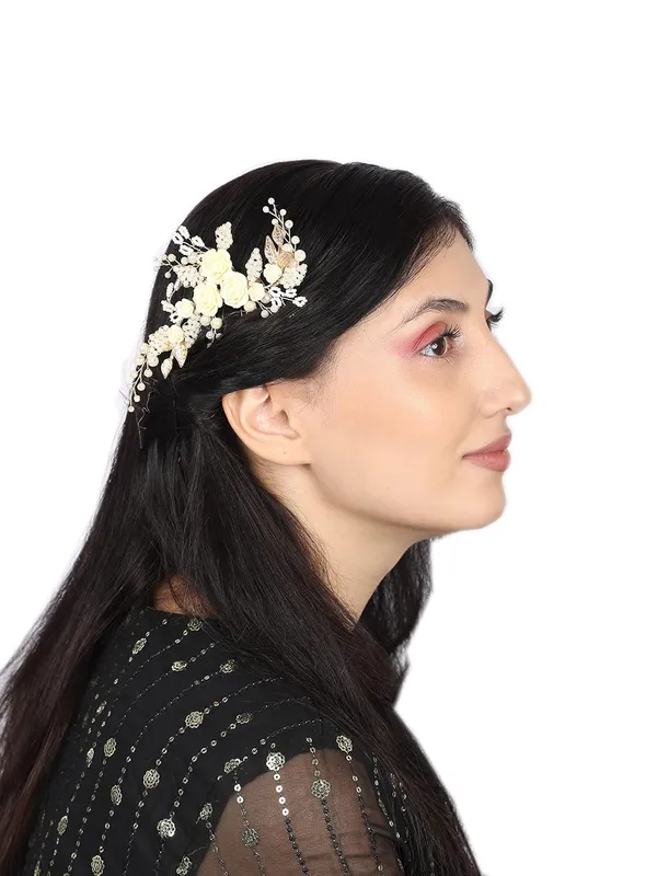 White_Bride_Accessories_Hair_Brooch_Comb_Golden_Pearl_With_Flower_Wedding_Hair_Piece_Crystal_Pearl_Hair_Accessories_For_Women
