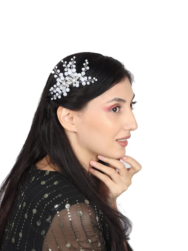 White_1_Pc_Bride_Accessories_Hair_Brooch_Comb_White_Pearl_With_Silver_Stone_Wedding_Hair_Piece_Crystal_Pearl_Hair_Accessories_For_Women