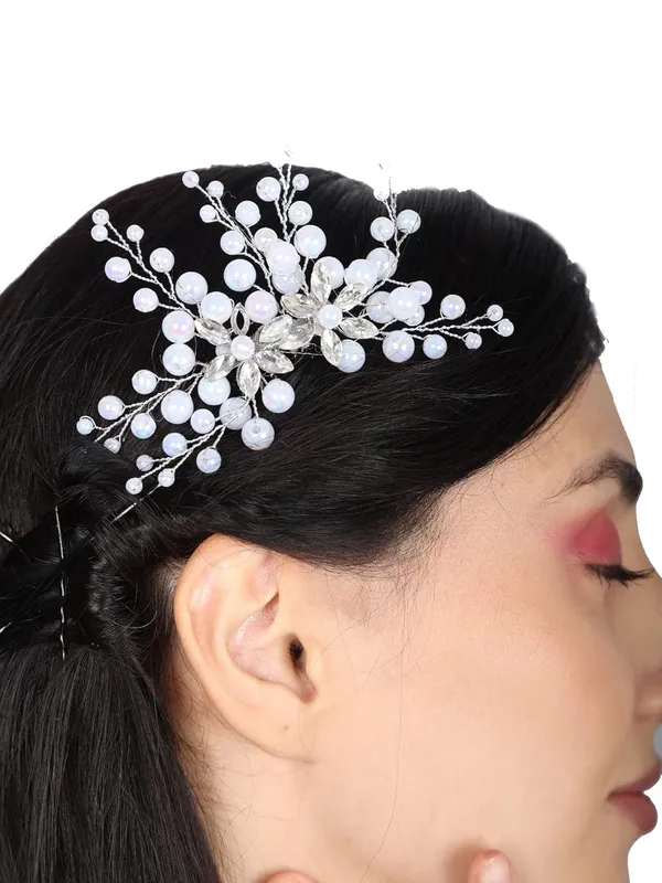 White_1_Pc_Bride_Accessories_Hair_Brooch_Comb_White_Pearl_With_Silver_Stone_Wedding_Hair_Piece_Crystal_Pearl_Hair_Accessories_For_Women