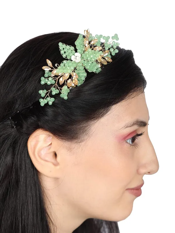 Green_1_Pc_Pearls_Flower_Brooch_Green_Flowers_With_Golden_Stone_And_Pearls_Pin_Comb_Hair_Accessories_For_Bridal_For_Women