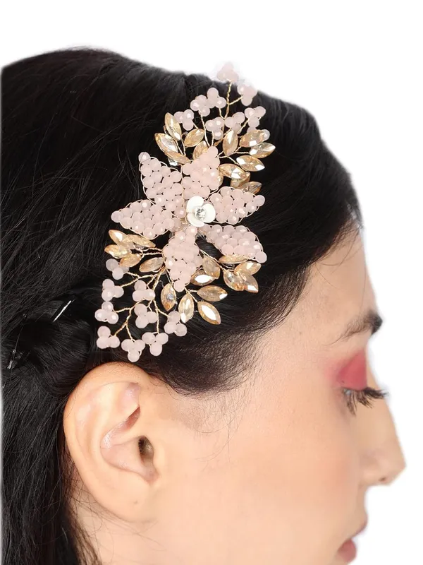 White_1_Pc_Pearls_Flower_Brooch_Met_Peach_Flowers_With_Golden_Stone_And_Pearls_Pin_Comb_For_Bridal_For_Women