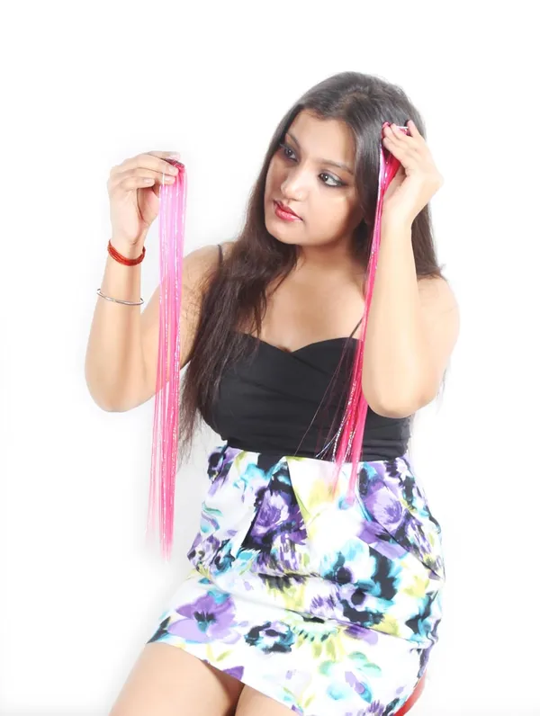 Pink_2_Pc_Hair_Extension_Straight_Multi_With_Glitter_Mix_Hair_Streaks_-_25_Inch_Length_Single_Clip_Included_For_Women