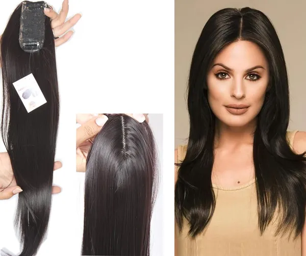Dark_Brown_20_Inch_Long_2X4_Straight_&_Natural_Dark_Hair_Topper/Patch_For_Front_Baldness_Cover_Area_Feel_Synthetic_High_Fiber_For_Women