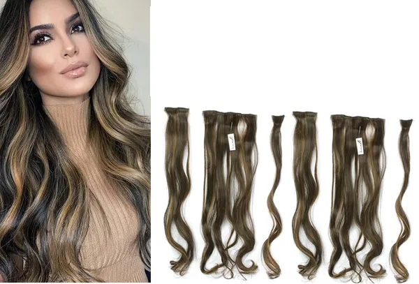 Golden_And_Black_Curly_6_Pc_Curly_Silky_&_Natural_Feeling_Long_Clip_On_Synthetic_Hair_Extension_For_Women