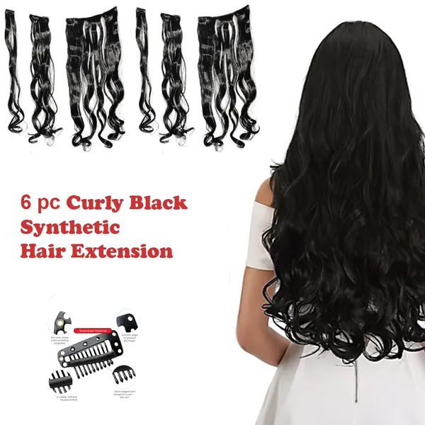 Curly_Black_6_Pc_Curly_Silky_&_Natural_Feeling_Long_Clip_On_Synthetic_Hair_Extension_or_(Curly_)_For_Women