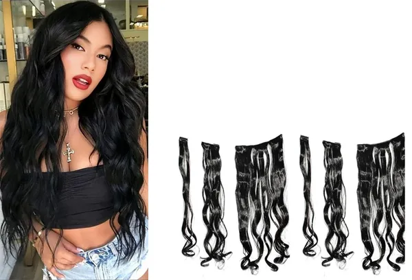 Curly_Black_6_Pc_Curly_Silky_&_Natural_Feeling_Long_Clip_On_Synthetic_Hair_Extension_or_(Curly_)_For_Women