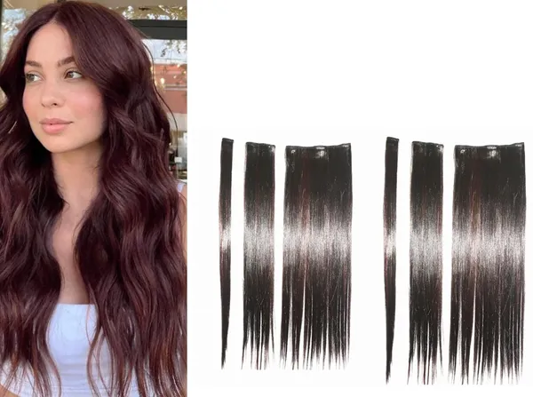 Maroon_And_Black_Straight_6_Pc_Straight_Silky_&_Natural_Feeling_Long_Clip_On_Synthetic_Hair_Extension_For_Women