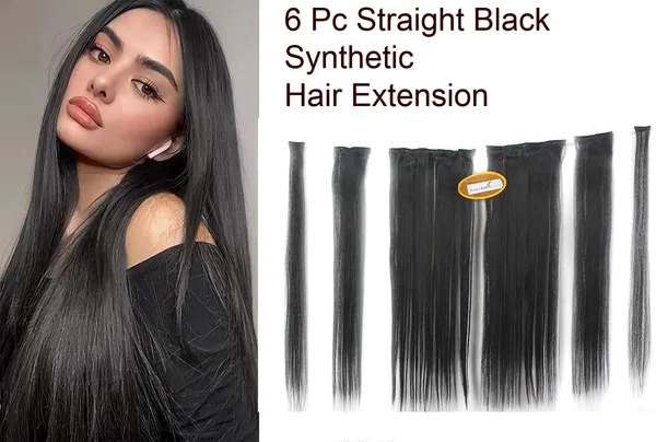 Black_Straight_6_Pc_Straight_Silky_&_Natural_Feeling_Long_Clip_On_Synthetic_Hair_Extension_For_(_Straight)_For_Women