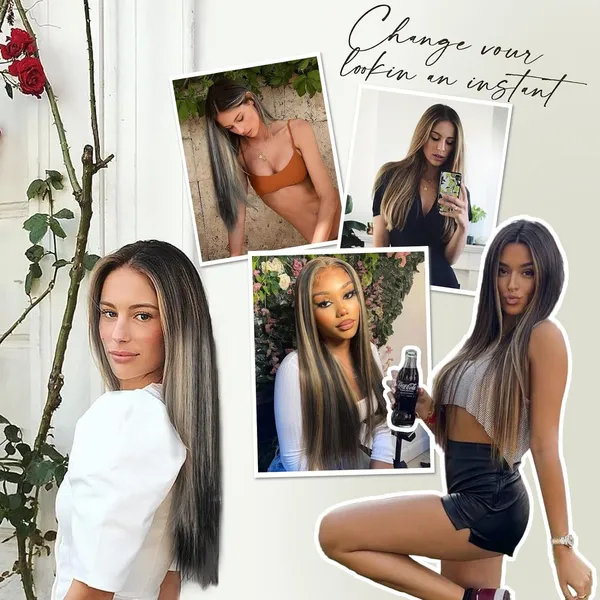 Golden_And_Black_Straight_6_Pc_Straight_Silky_&_Natural_Feeling_Long_Clip_On_Synthetic_Hair_Extension_For_Women