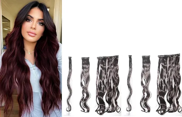 Maroon_Curly_6_Pc_Curly_Silky_&_Natural_Feeling_Long_Clip_On_Synthetic_Hair_Extension_For_Women