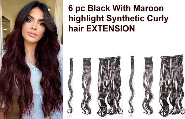 Maroon_Curly_6_Pc_Curly_Silky_&_Natural_Feeling_Long_Clip_On_Synthetic_Hair_Extension_For_Women