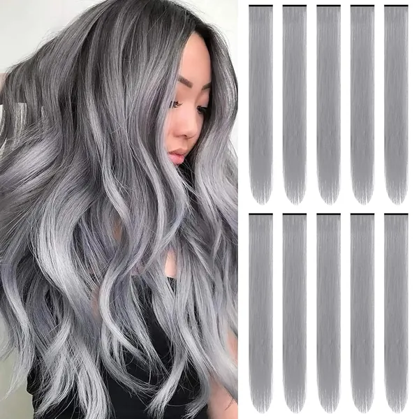 Grey_Hair_Streaks_Synthetic_20-Inch_Straight_Clip-On_Extensions_For_Instant_Highlights_Perfect_&_Wo_Stylish_Hair_(Pack_Of_2)_For_Women