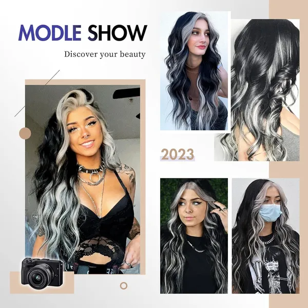 Grey_Hair_Streaks_Synthetic_20-Inch_Straight_Clip-On_Extensions_For_Instant_Highlights_Perfect_&_Wo_Stylish_Hair_(Pack_Of_2)_For_Women