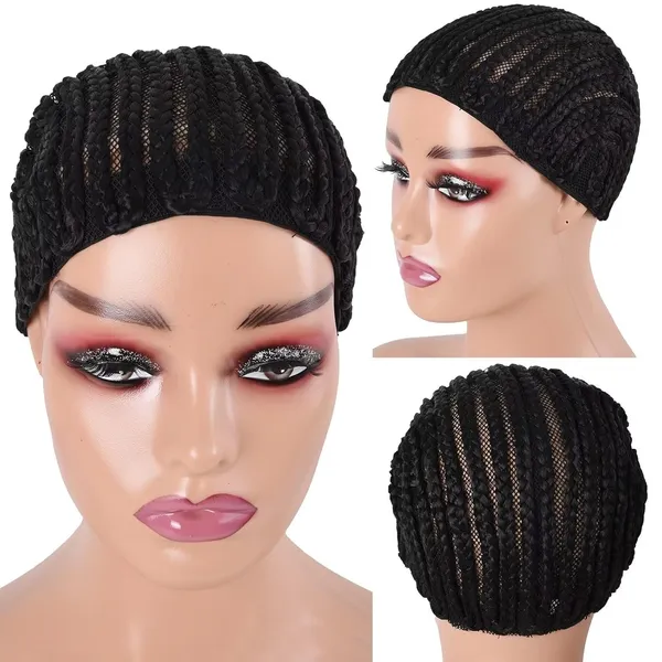 Black_1_Pc_Braided_Hair_Wig_Cap_?_Soft_&_Comfortable_Elastic_Design_With_Breathable_Holes_&_3_Clips_Attached_For_Secure_Comfortable_Fit_Perfect_For_Easy_Braids_And_Crochet_Hair_Wig_Making_For_Women