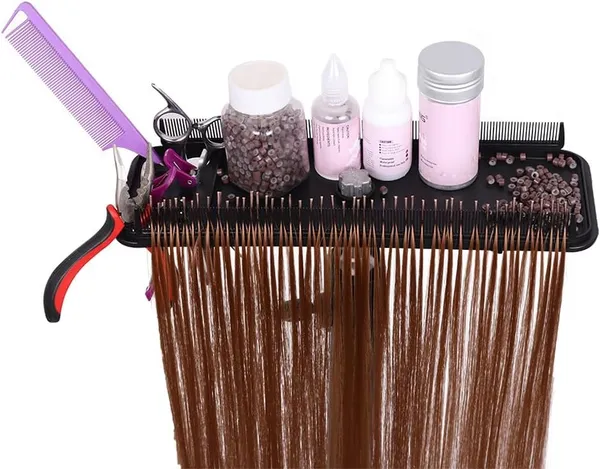 Black_Versatile_Display_Holder_And_Hair_Separator_For_Salon_Or_Personal_Use_Hair_Extension_Holder_Plate_With_Dual_Long_Combs_Durable_Strong_Plastic_Storage_Plate_For_Hair_Tools_For_Women