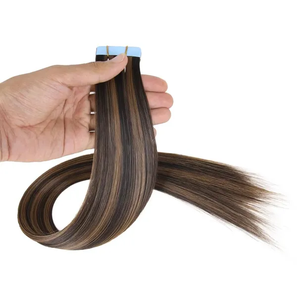 Brown-Blond_Mix_Synthetic_Hair_Tape-In_Extensions_&_-_Double_Sided_Tape_Natural_Straight_Soft_&_Silky_Long_Hair_Natural_Synthetic_Hairpiece_-_10_Pc_Set_Seamless_Tape-In_Extensions_For_Women