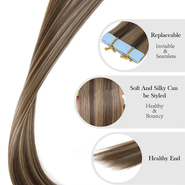 Brown-Blond_Mix_Synthetic_Hair_Tape-In_Extensions_&_-_Double_Sided_Tape_Natural_Straight_Soft_&_Silky_Long_Hair_Natural_Synthetic_Hairpiece_-_10_Pc_Set_Seamless_Tape-In_Extensions_For_Women