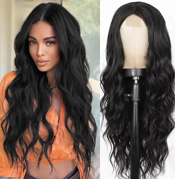 Black-1B_Lace_Front_Hair_Wig_With_Middle_Part_Design_28_Inch_Long_Wavy_Synthetic_Fiber_Mix_Hair_Wig_Natural-Looking_Soft_Texture_That_Feels_Like_Real_Hair_For_Women