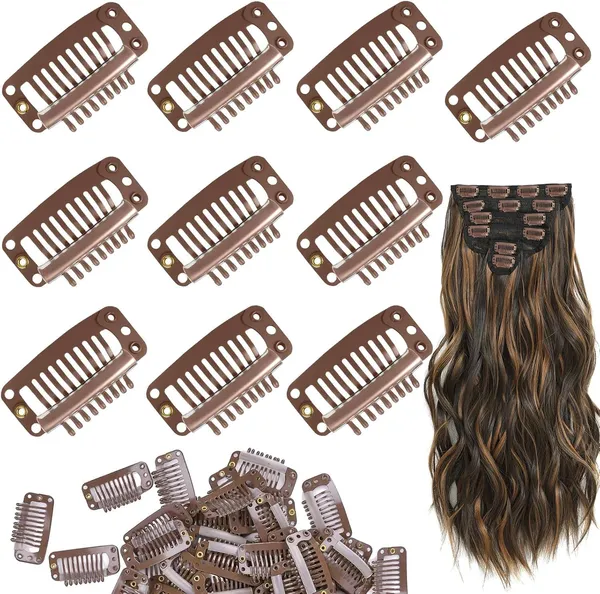 Light_Brown_Hair_Clips_12_Pcs_Snap_(Light_3.2_Cm_(9_Teeth))_For_Women