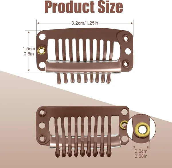 Light_Brown_Hair_Clips_12_Pcs_Snap_(Light_3.2_Cm_(9_Teeth))_For_Women